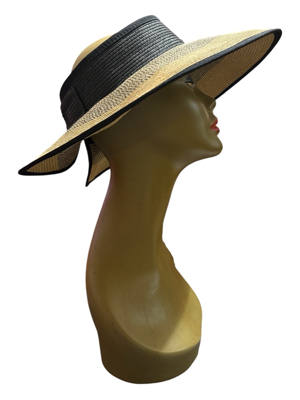 Sonoma Two-Tone Packable Wide Brim Straw Sun Hat in Black and Natural